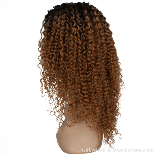 Afro Kinky Curly 24 Inch brown Synthetic HD Lace Wig Heat Resistance High Temperature Middle Part Lace Front Synthetic Hair Wigs